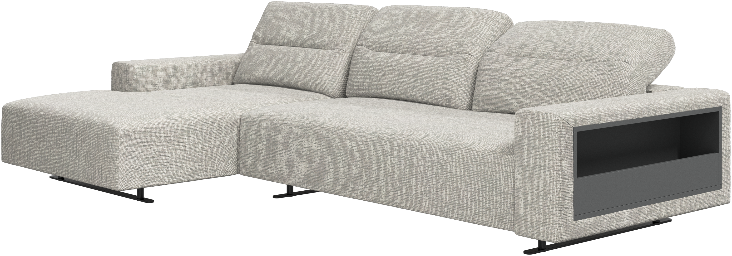 Hampton sofa with adjustable back, resting unit and storage both